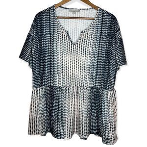 𝅺Luuske Tie Dye Peplum Ruffle Short‎ Sleeve Shirt Blue & Cream Size 1X Boho